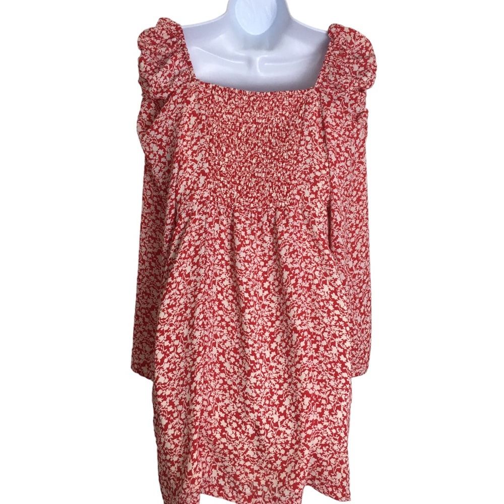 Leith Puff Sleeve Long Sleeve Floral Mini Dress Red M - Picture 9 of 16